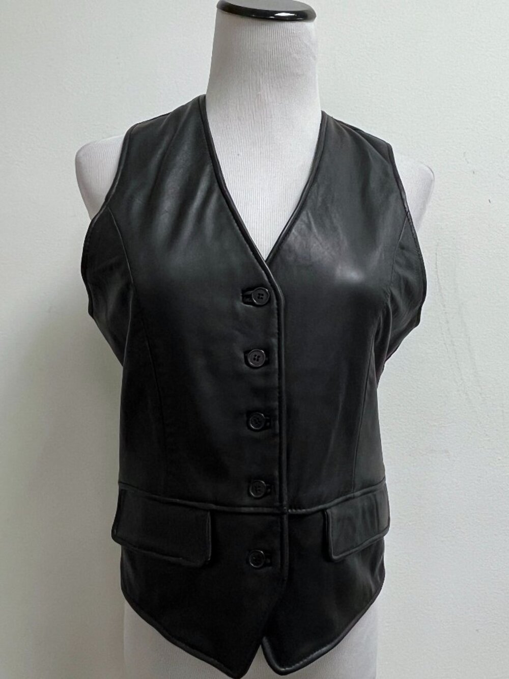 INC MACYS black leather button western vest waistcoat Vintage 90s S NWT boho hip